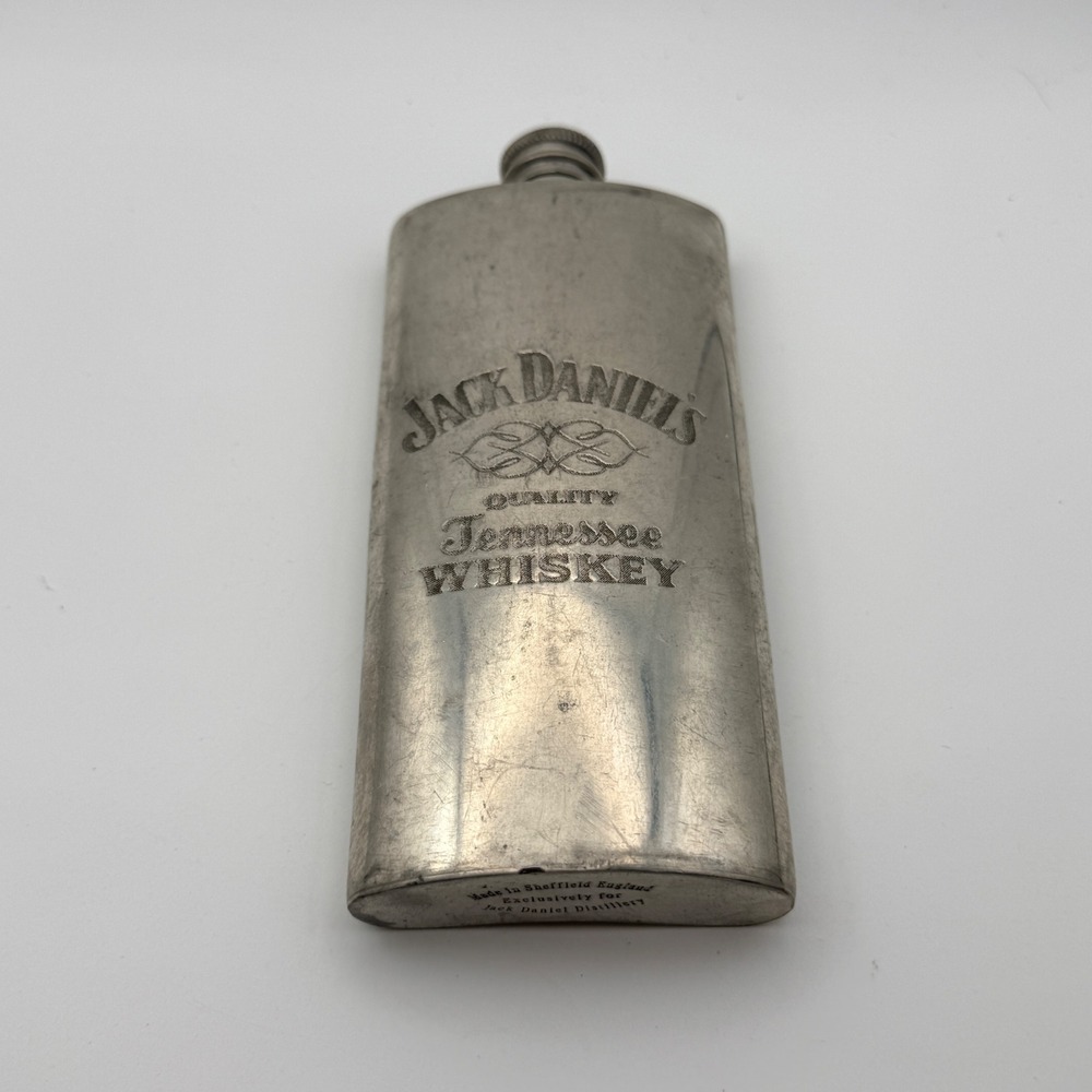 Vintage Jack Daniels Sheffield England Metal Hip Flask Old No 7 Whiskey
